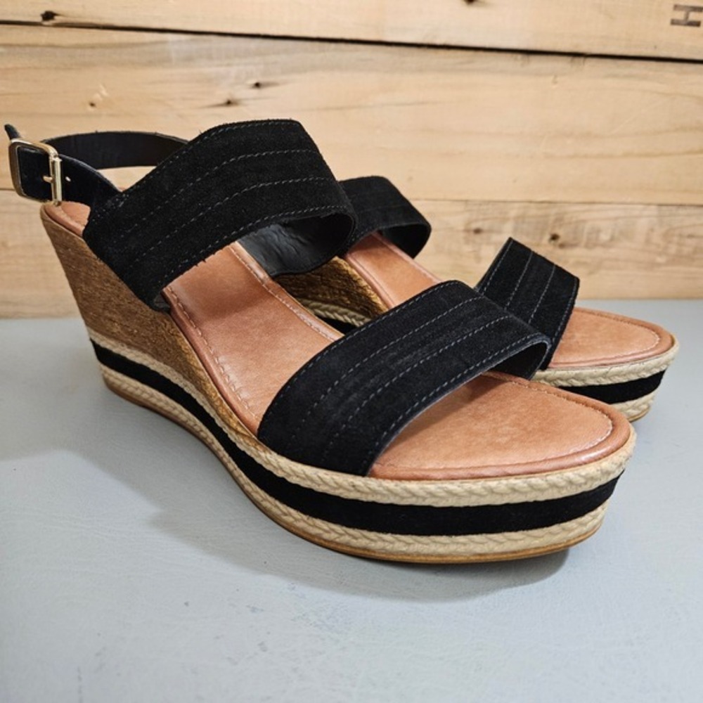 Coach and Four Black Suede Espadrille Wedge Sandals Made in Italy Size 7.5